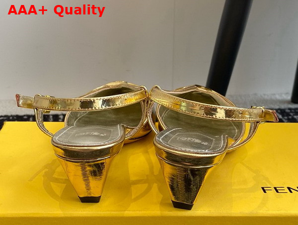 Fendi Ffold Gold Eel Leather Low Heeled Slingbacks Replica
