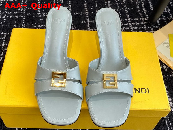 Fendi Ffold Light Blue Leather Medium Heeled Sandals Replica