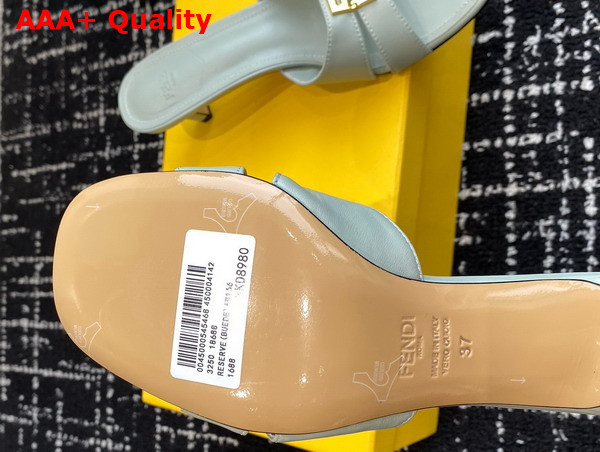 Fendi Ffold Light Blue Leather Medium Heeled Sandals Replica