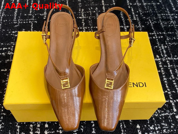 Fendi Ffold Light Brown Eel Leather Low Heeled Slingbacks Replica
