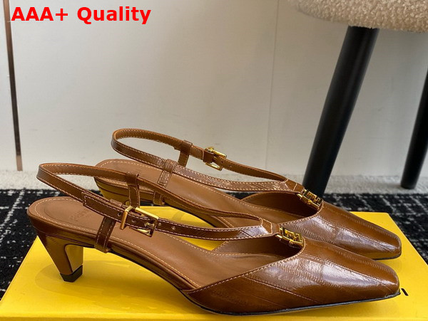 Fendi Ffold Light Brown Eel Leather Low Heeled Slingbacks Replica