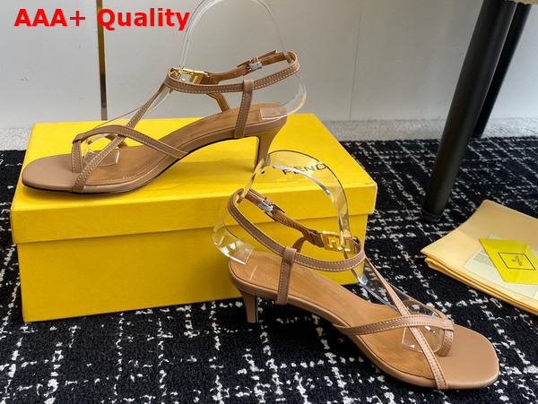 Fendi Ffold Medium Heeled Sandals in Beige Leather Replica