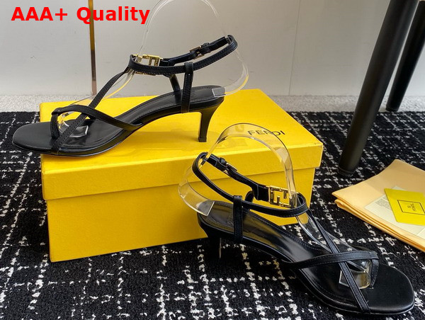 Fendi Ffold Medium Heeled Sandals in Black Leather Replica