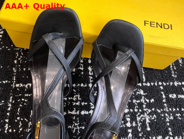 Fendi Ffold Medium Heeled Sandals in Black Leather Replica