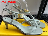 Fendi Ffold Medium Heeled Sandals in Light Blue Leather Replica