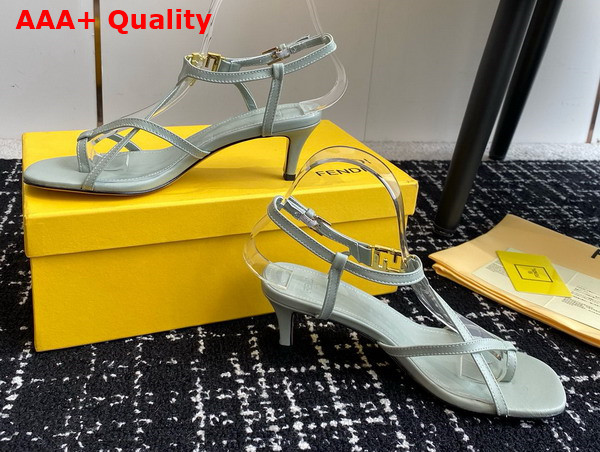 Fendi Ffold Medium Heeled Sandals in Light Blue Leather Replica