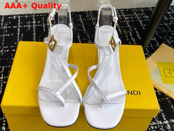 Fendi Ffold Medium Heeled Sandals in White Leather Replica