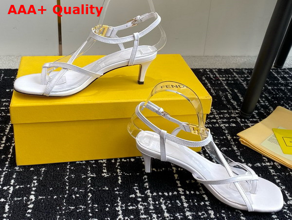 Fendi Ffold Medium Heeled Sandals in White Leather Replica