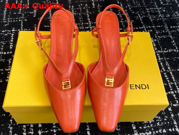 Fendi Ffold Orange Eel Leather Low Heeled Slingbacks Replica