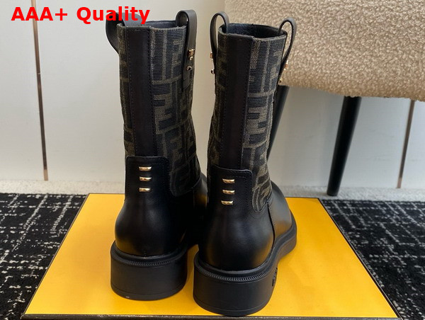 Fendi Filo Black Leather and Brown FF Fabric Ankle Boots Replica