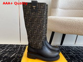 Fendi Filo Black Leather and Brown FF Fabric Boots Replica