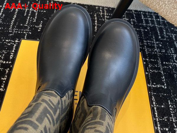 Fendi Filo Black Leather and Brown FF Fabric Boots Replica