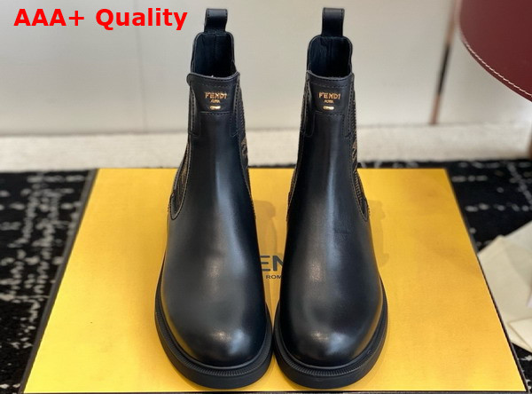 Fendi Filo Black Leather and FF Fabric Biker Boots Replica