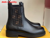 Fendi Filo Black Leather and FF Fabric Biker Boots Replica