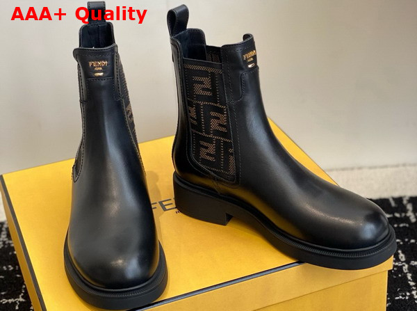 Fendi Filo Black Leather and FF Fabric Biker Boots Replica