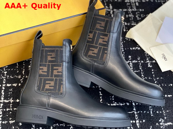 Fendi Filo Black Leather and FF Fabric Biker Boots Replica