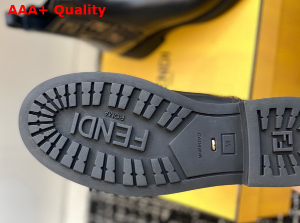 Fendi Filo Black Leather and FF Fabric Biker Boots Replica