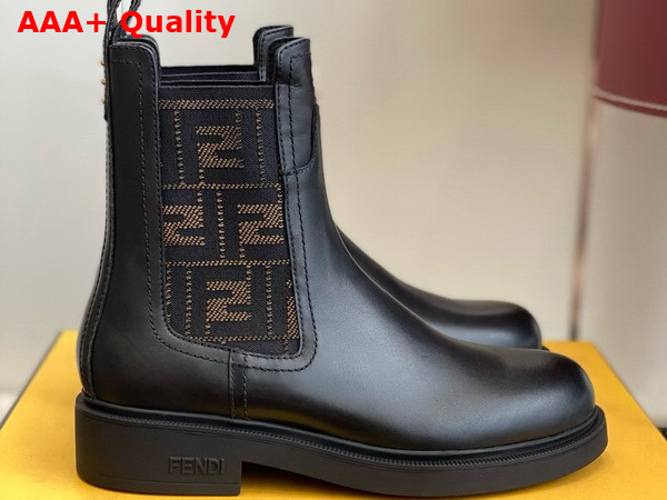 Fendi Filo Black Leather and FF Fabric Biker Boots Replica