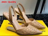Fendi First Beige Interlaced Leather High Heeled Slingbacks Replica