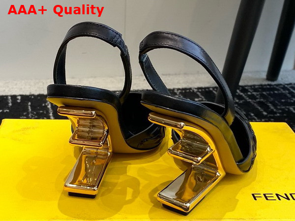 Fendi First Black Interlaced Leather High Heeled Slingbacks Replica