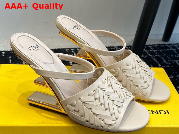 Fendi First High Heeled Sandals in Beige Interlaced Leather Replica
