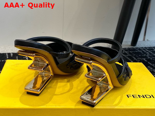 Fendi First High Heeled Sandals in Black Interlaced Leather Replica
