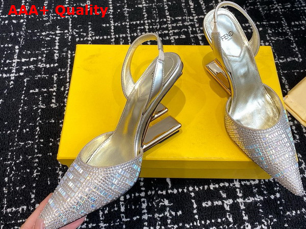 Fendi First Light Gold Colored Rhinestone High Heeled Slingbacks Replica