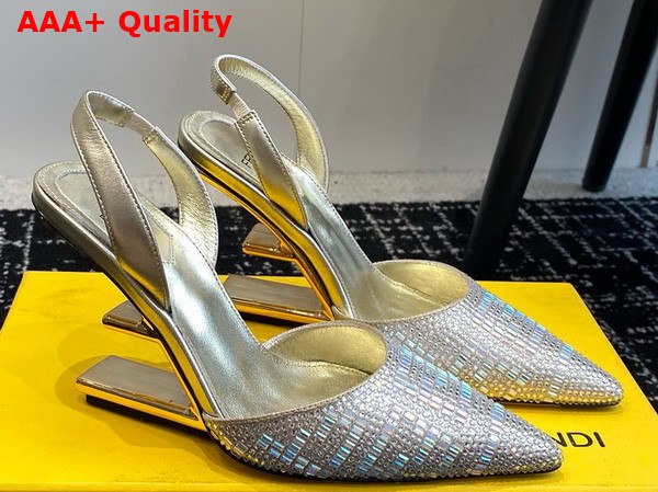 Fendi First Light Gold Colored Rhinestone High Heeled Slingbacks Replica