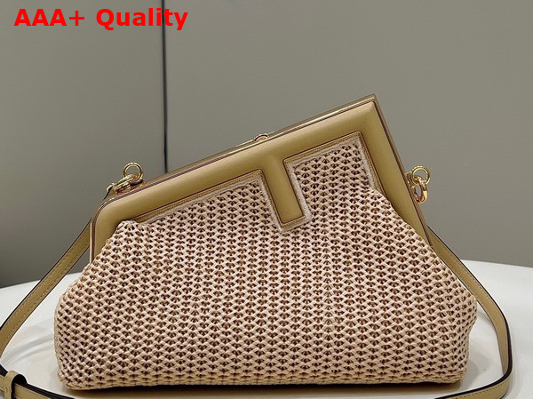 Fendi First Small Beige Raffia Macrame Bag Replica