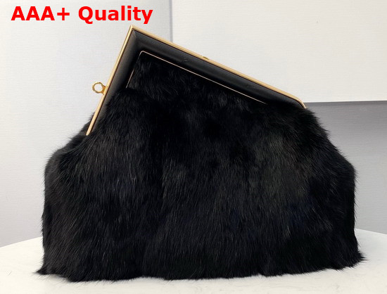 Fendi First Medium Black Mink Fur Bag Replica