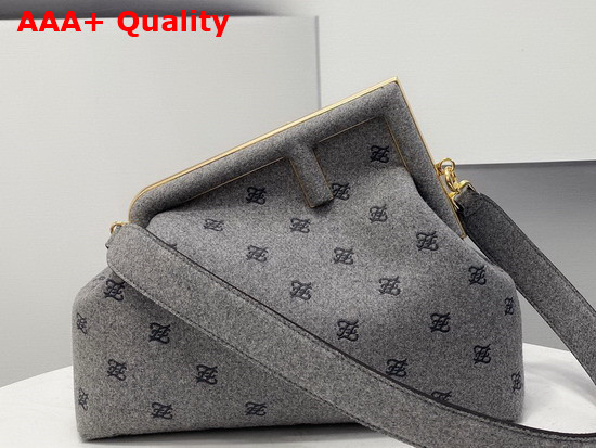 Fendi First Medium Grey Flannel Bag with Embroidery Replica