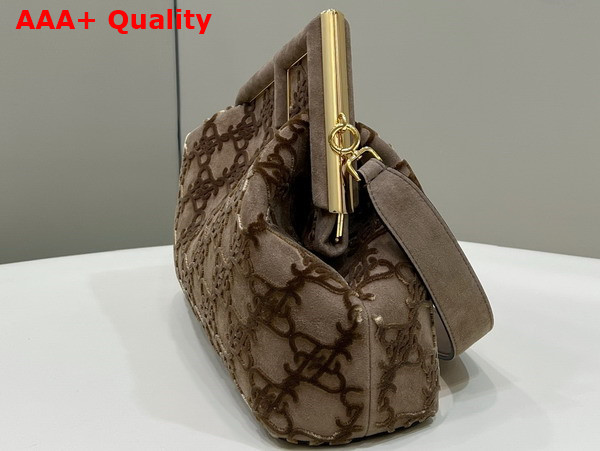 Fendi First Medium Khaki Suede Bag Replica