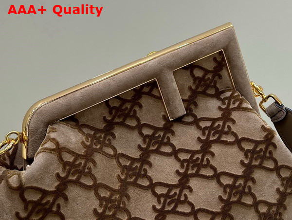 Fendi First Medium Khaki Suede Bag Replica
