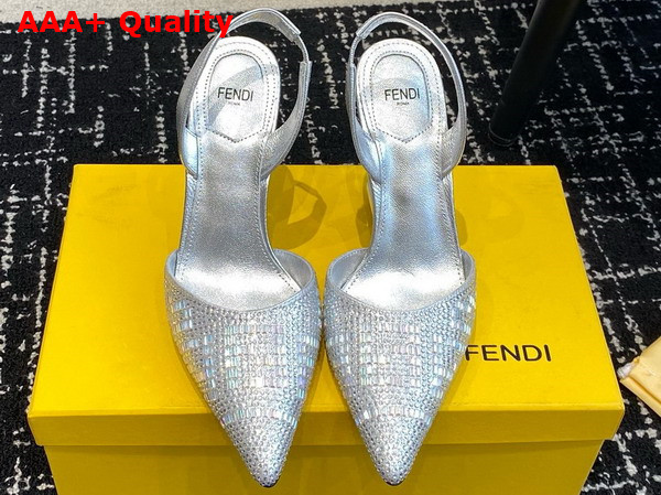 Fendi First Silver Colored Rhinestone High Heeled Slingbacks Replica