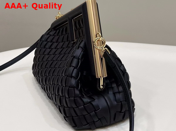 Fendi First Small Black Braided Leather Bag Replica