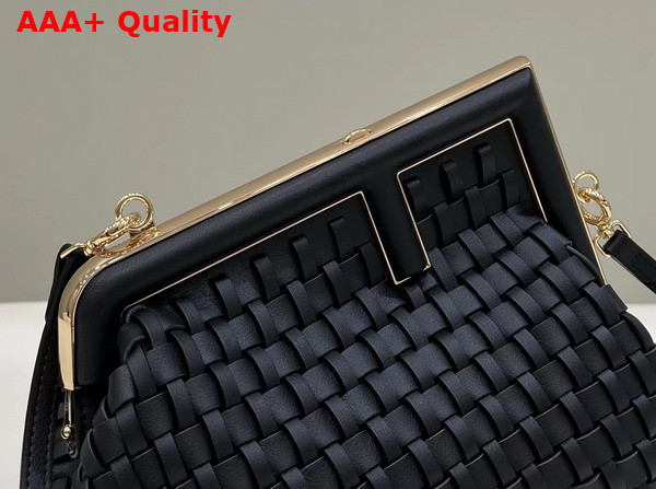 Fendi First Small Black Braided Leather Bag Replica