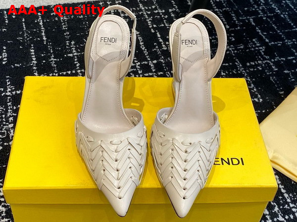 Fendi First White Interlaced Leather High Heeled Slingbacks Replica