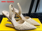 Fendi First White Interlaced Leather High Heeled Slingbacks Replica