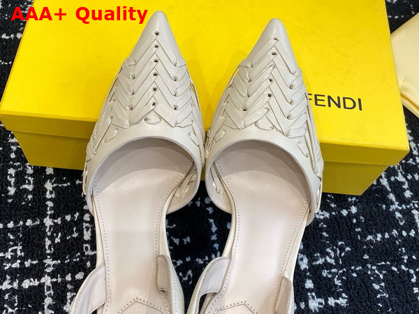 Fendi First White Interlaced Leather High Heeled Slingbacks Replica