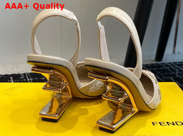 Fendi First White Interlaced Leather High Heeled Slingbacks Replica
