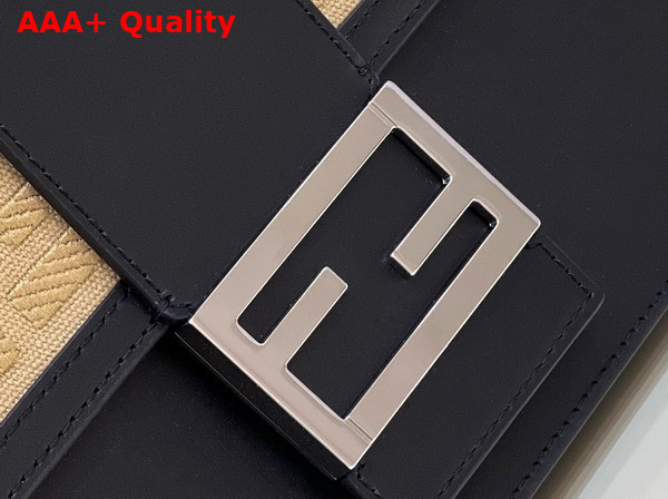 Fendi Flat Baguette in Beige Jacquard FF Fabric and Black Leather Replica