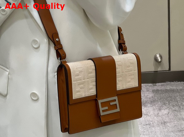 Fendi Flat Baguette in Beige Jacquard FF Fabric and Brown Leather Replica