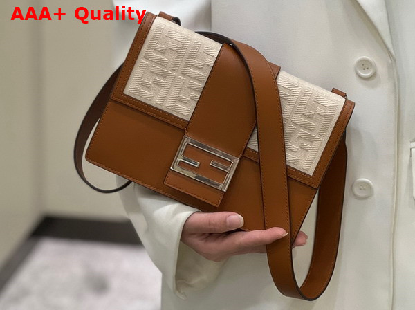 Fendi Flat Baguette in Beige Jacquard FF Fabric and Brown Leather Replica