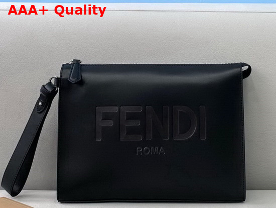 Fendi Flat Pouch Black Leather Pouch Replica