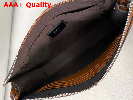 Fendi Flat Pouch Brown Leather Pouch Replica