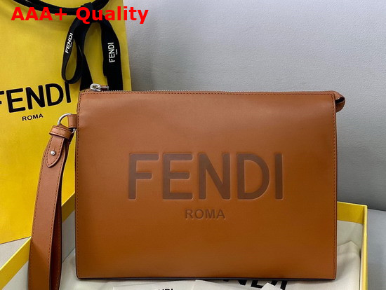 Fendi Flat Pouch Brown Leather Pouch Replica