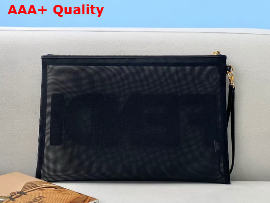 Fendi Flat Pouch Large Black Micro Mesh Pouch Replica