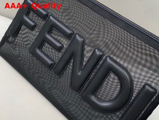 Fendi Flat Pouch Large Black Micro Mesh Pouch Replica