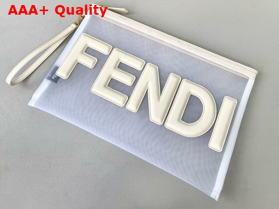 Fendi Flat Pouch Large White Micro Mesh Pouch Replica