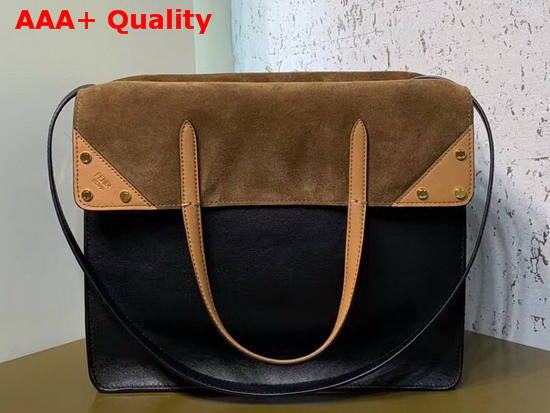 Fendi Flip Large Black Leather and Brown Suede Replica